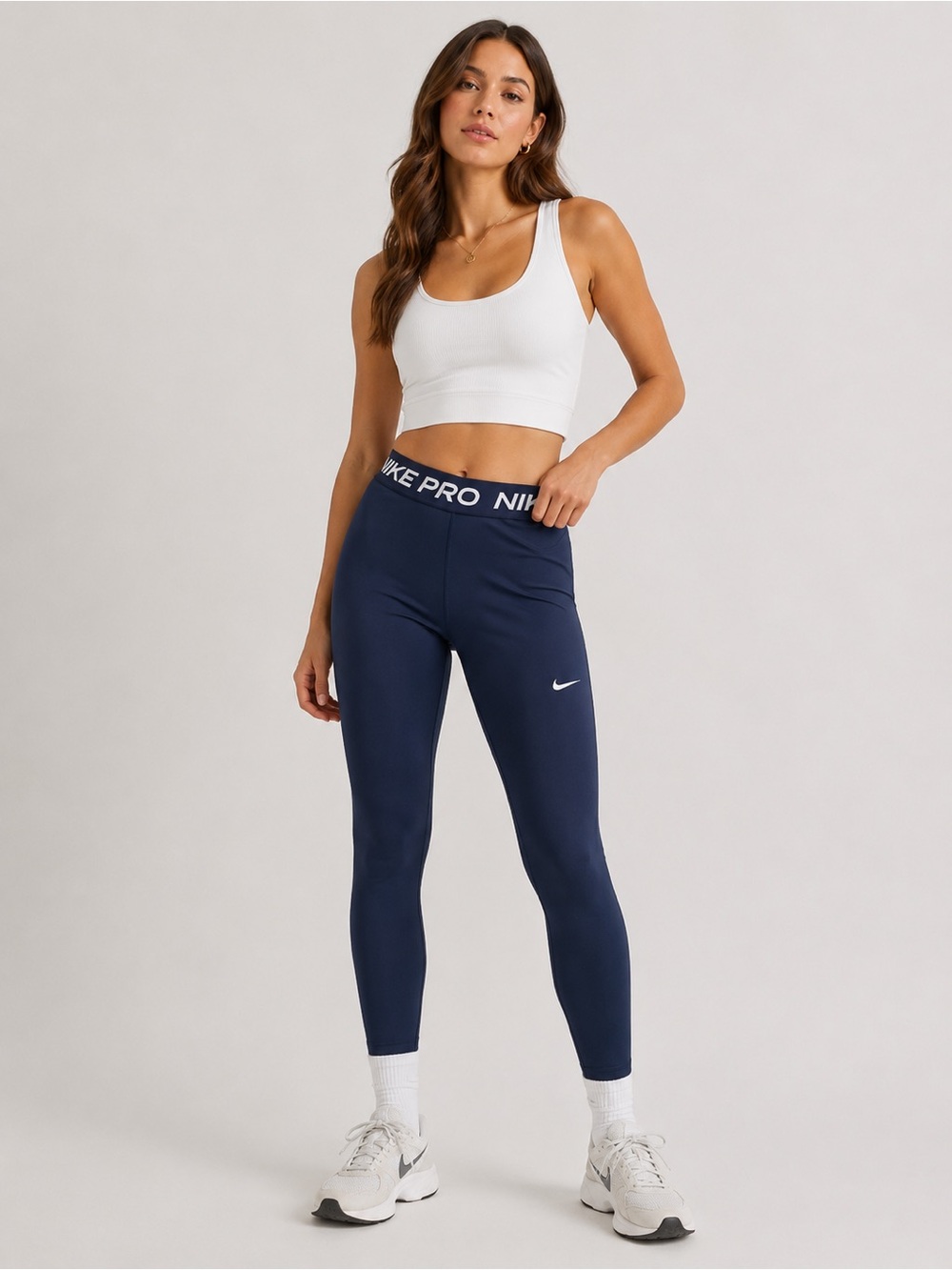 Nike Pro Dark Blue Leggings with White Logo size L NWT